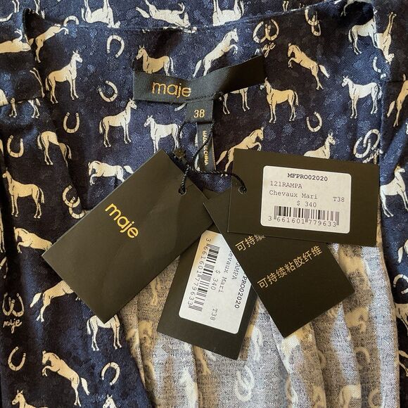 Maje Horse Print Jacquard Wrap Dress Navy Size 38 US 6 NWT $340 Equestrian Mini - Picture 7 of 11